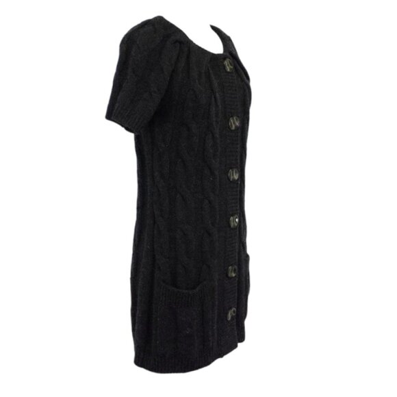 VINCE BUTTON FRONT CABLE KNIT SHORT SLEEVE SWEATER DRESS - Picture 4 of 4